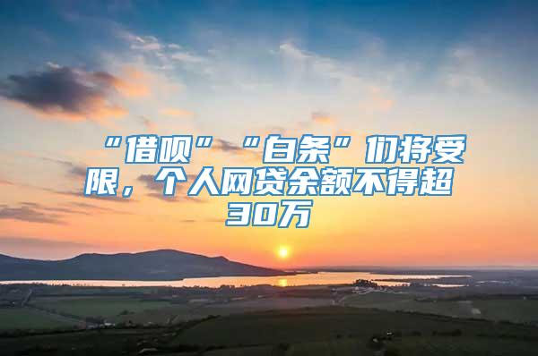 “借呗”“白条”们将受限，个人网贷余额不得超30万