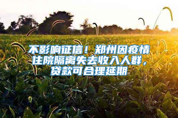 不影响征信！郑州因疫情住院隔离失去收入人群，贷款可合理延期