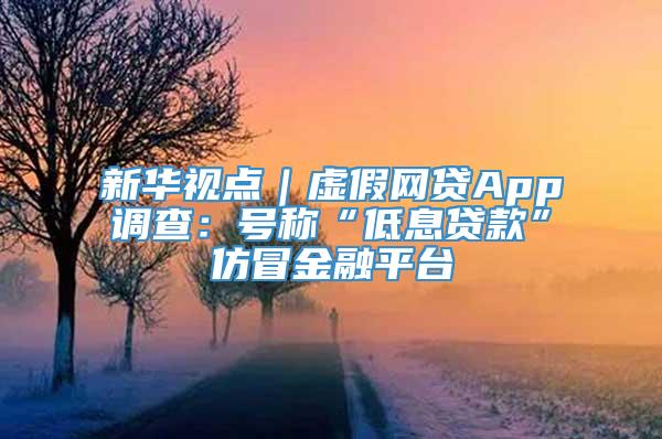 新华视点｜虚假网贷App调查：号称“低息贷款”仿冒金融平台