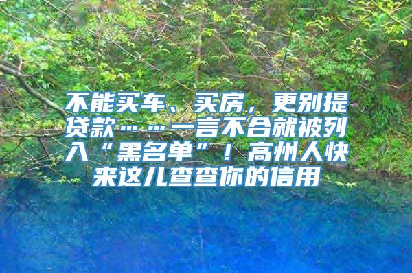 不能买车、买房，更别提贷款……一言不合就被列入“黑名单”！高州人快来这儿查查你的信用