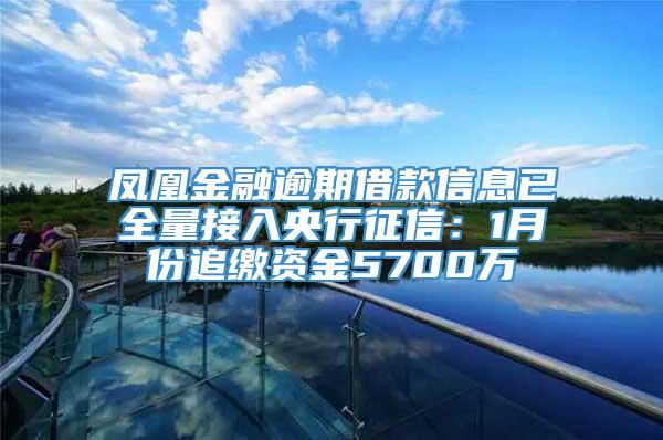 凤凰金融逾期借款信息已全量接入央行征信：1月份追缴资金5700万