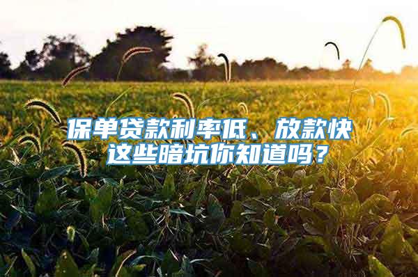 保单贷款利率低、放款快 这些暗坑你知道吗？