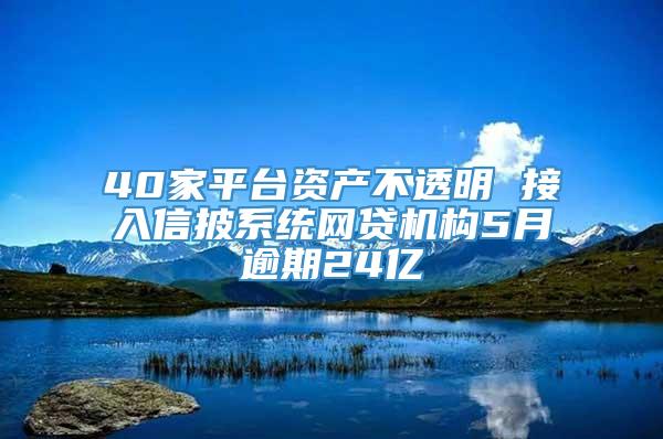 40家平台资产不透明 接入信披系统网贷机构5月逾期24亿