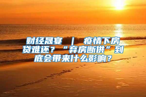 财经晟宴 ｜ 疫情下房贷难还？“弃房断供”到底会带来什么影响？