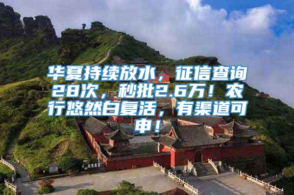 华夏持续放水，征信查询28次，秒批2.6万！农行悠然白复活，有渠道可申！