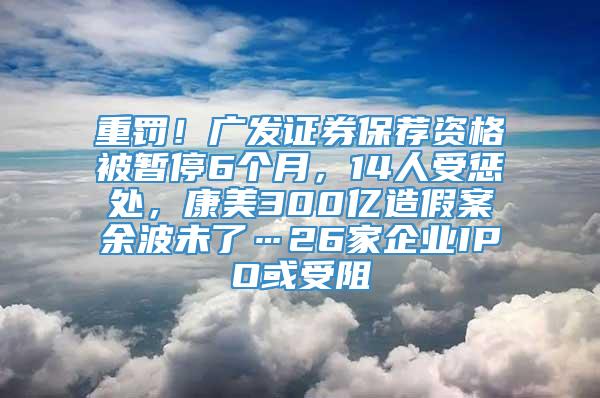 重罚！广发证券保荐资格被暂停6个月，14人受惩处，康美300亿造假案余波未了…26家企业IPO或受阻