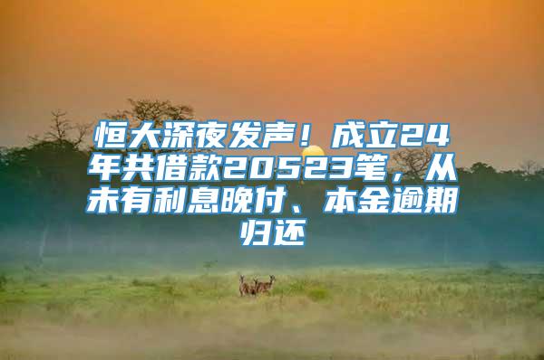 恒大深夜发声！成立24年共借款20523笔，从未有利息晚付、本金逾期归还