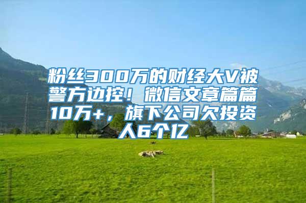 粉丝300万的财经大V被警方边控！微信文章篇篇10万+，旗下公司欠投资人6个亿