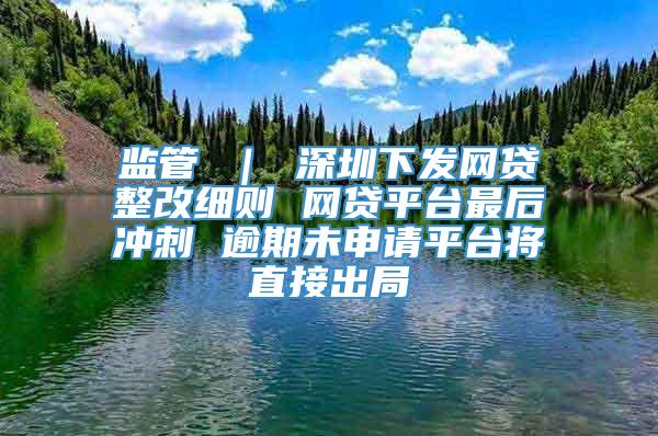 监管 ｜ 深圳下发网贷整改细则 网贷平台最后冲刺 逾期未申请平台将直接出局