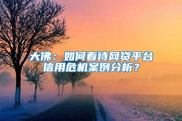 大佛：如何看待网贷平台信用危机案例分析？