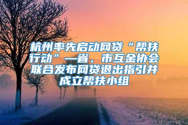 杭州率先启动网贷“帮扶行动”—省、市互金协会联合发布网贷退出指引并成立帮扶小组