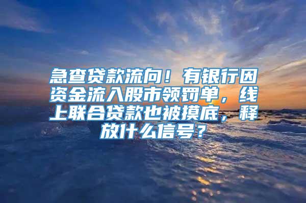 急查贷款流向！有银行因资金流入股市领罚单，线上联合贷款也被摸底，释放什么信号？