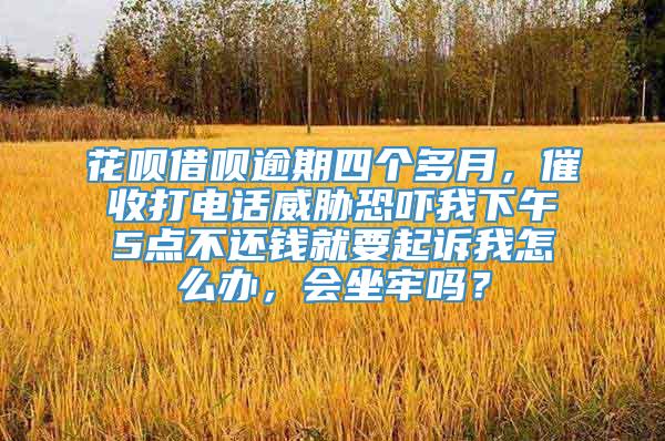 花呗借呗逾期四个多月，催收打电话威胁恐吓我下午5点不还钱就要起诉我怎么办，会坐牢吗？