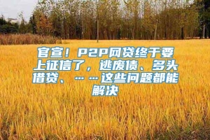 官宣！P2P网贷终于要上征信了，逃废债、多头借贷、……这些问题都能解决