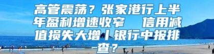 高管震荡？张家港行上半年盈利增速收窄  信用减值损失大增丨银行中报排查？