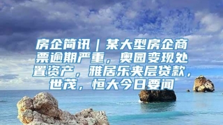 房企简讯|某大型房企商票逾期严重,奥园变现处置资产,雅居乐夹层贷款,世茂,恒大今日要闻
