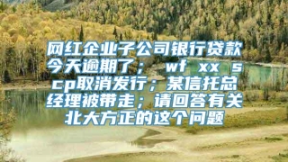 网红企业子公司银行贷款今天逾期了； wf xx scp取消发行；某信托总经理被带走；请回答有关北大方正的这个问题