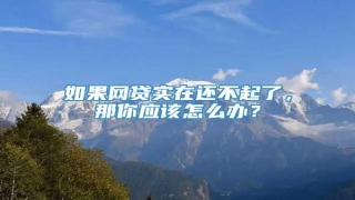 如果网贷实在还不起了,那你应该怎么办?