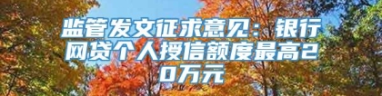 监管发文征求意见：银行网贷个人授信额度最高20万元