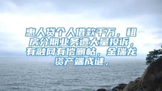 惠人贷个人借款千万,租房分期业务遭大量投诉,有融网有偿删帖,金瑞龙资产端成谜,