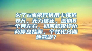 欠了6家银行信用卡将近8万，无力偿还，逾期6个月左右，如何跟银行协商停息挂账，个性化分期还款呢？