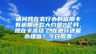 请问我在农行办的信用卡有逾期还款大约是2个月，现在卡冻结了,在他行还能办理信？今日股票