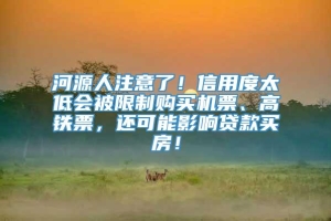 河源人注意了！信用度太低会被限制购买机票、高铁票，还可能影响贷款买房！