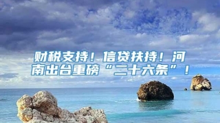 财税支持!信贷扶持!河南出台重磅“二十六条”!
